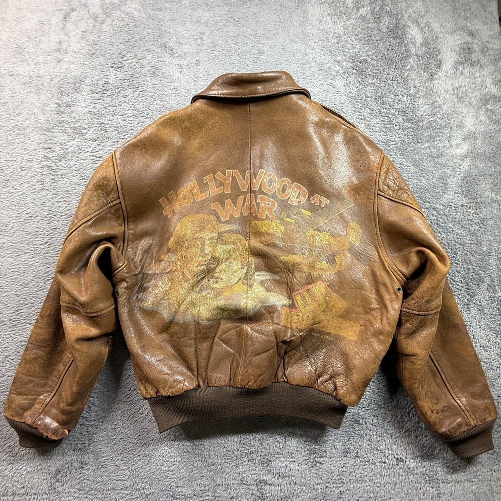 Vintage 80s Avirex Hollywood at War A-2 Leather Flight Jacket XS Bomber Military